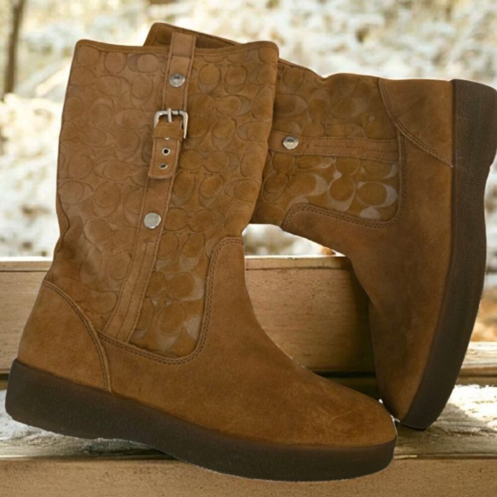 Coach Tullip Signature Suede Boots – Women’s Size 11B